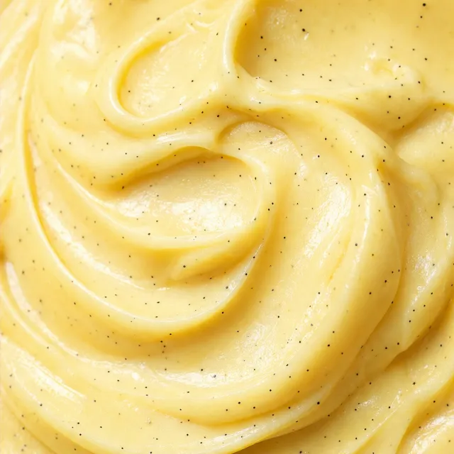Creme de baunilha amarelo-claro em close