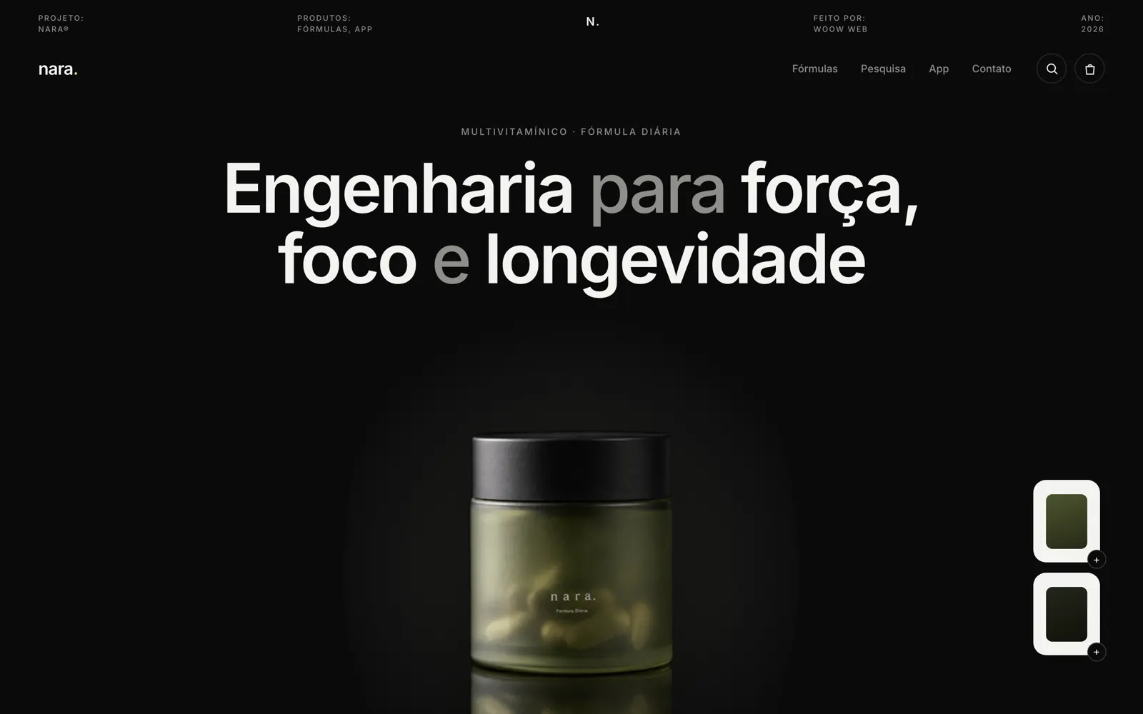 Hero escuro com gradiente de texto e produto