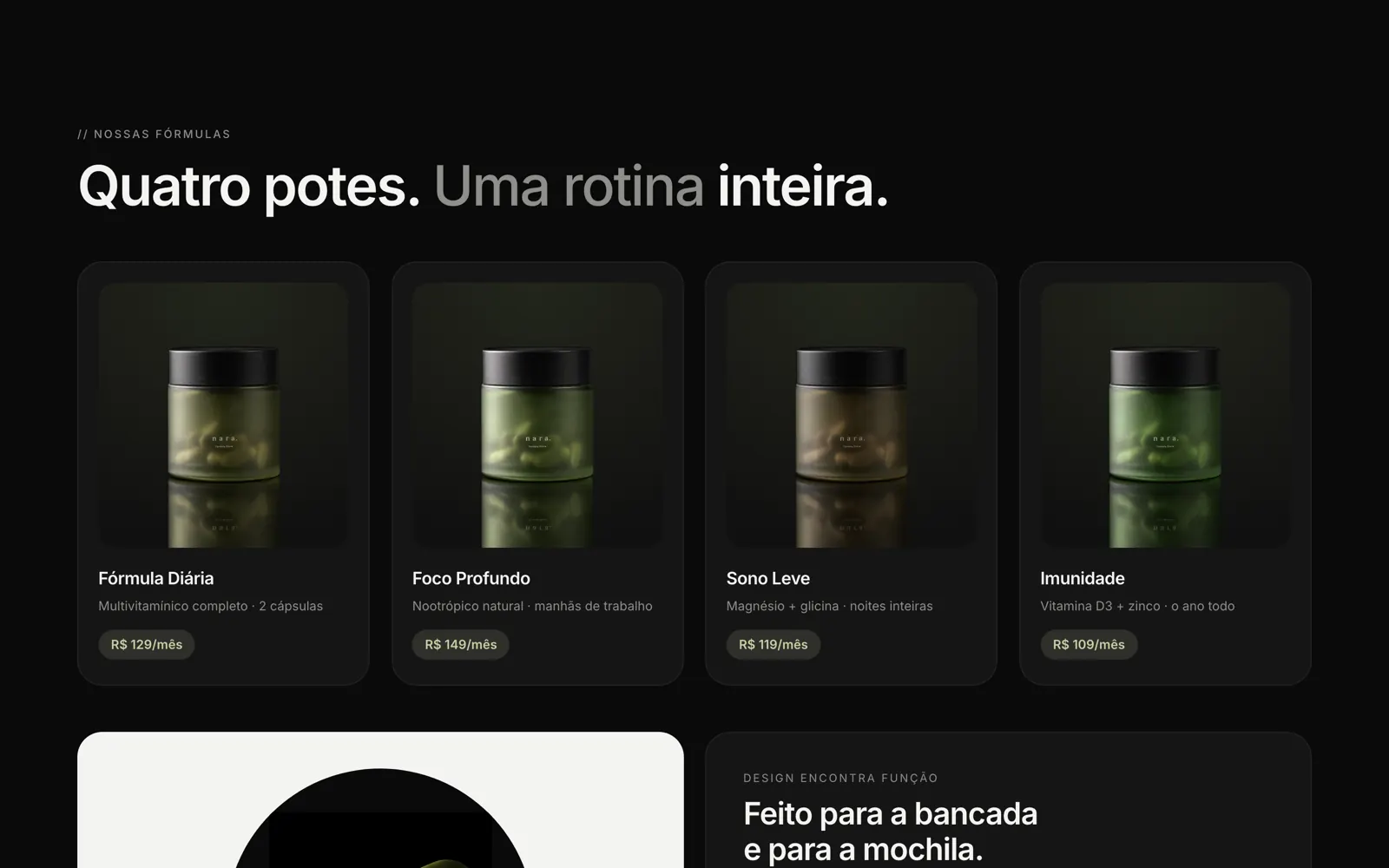 Linha de fórmulas com quatro potes