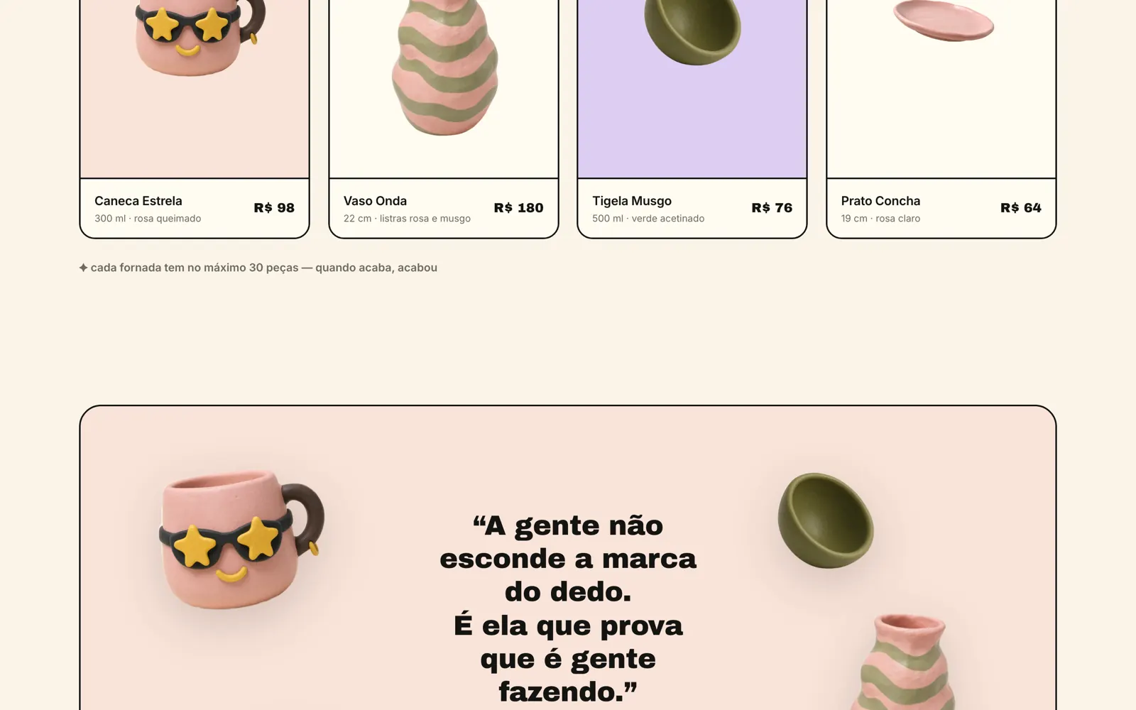 Vitrine de peças com preços