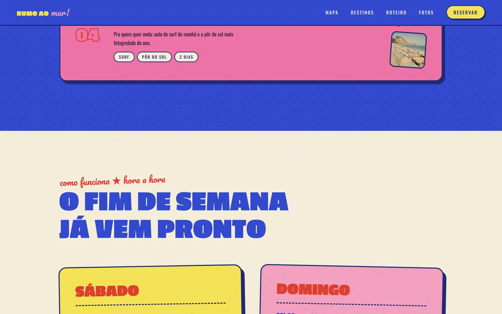 Roteiro do fim de semana em cartões
