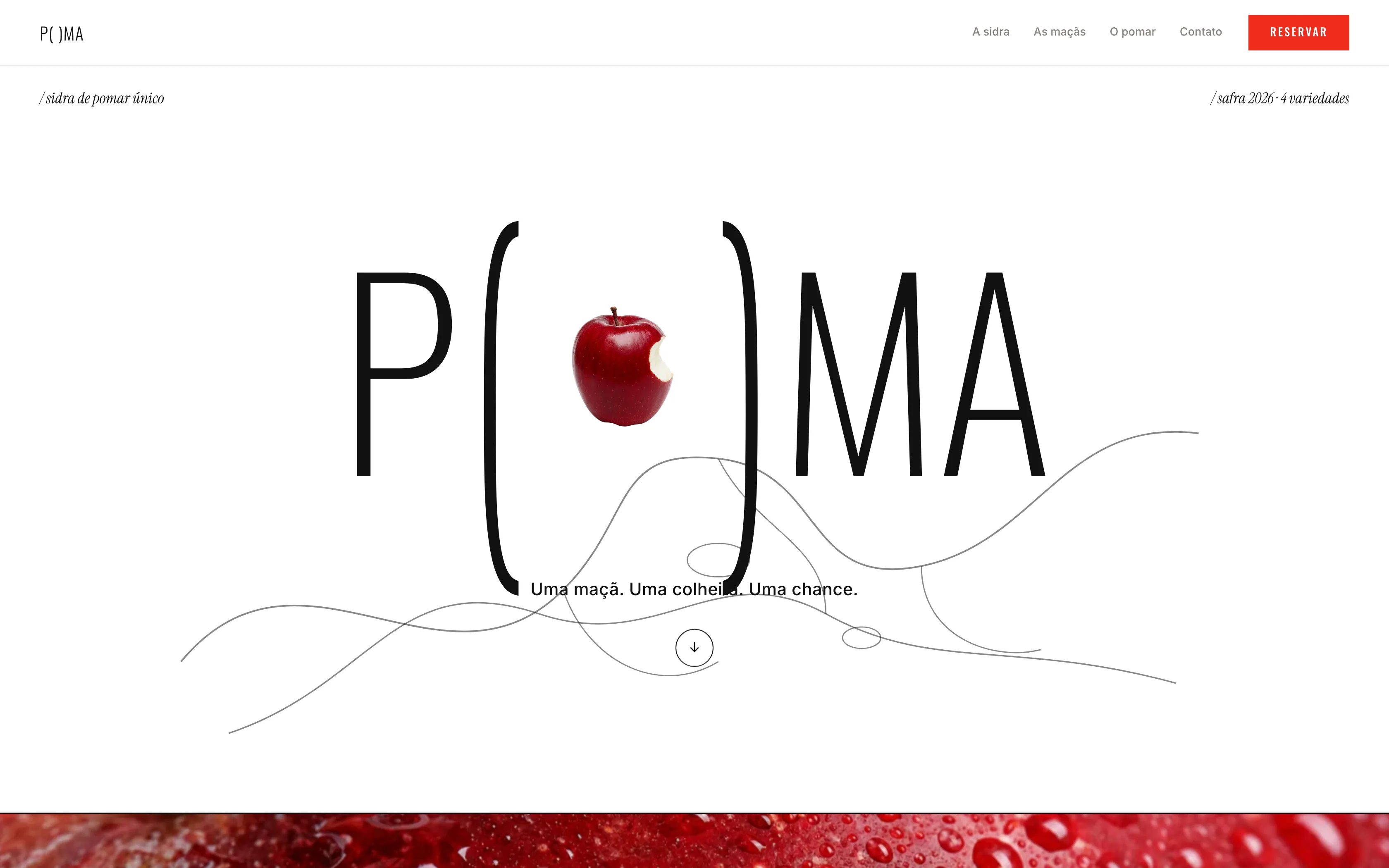 Print do site P( )MA, logotipo com maçã no lugar do parêntese