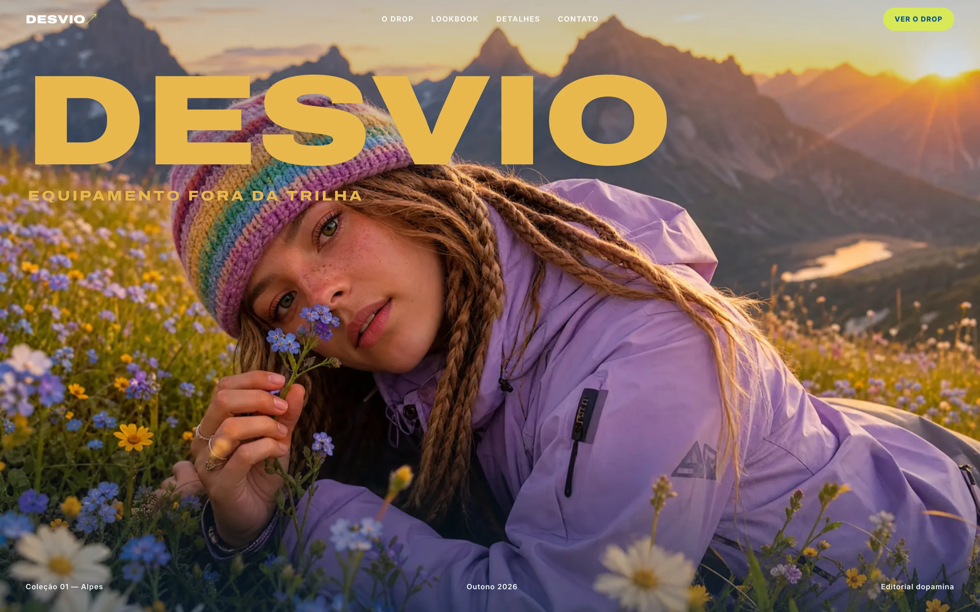 Print do site Desvio, capa editorial com montanhas ao pôr do sol